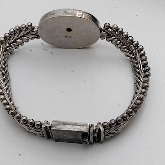 Sterling Silver Woven Bracelet With Abalone Cabochon Gemstone - Picture 3 of 4